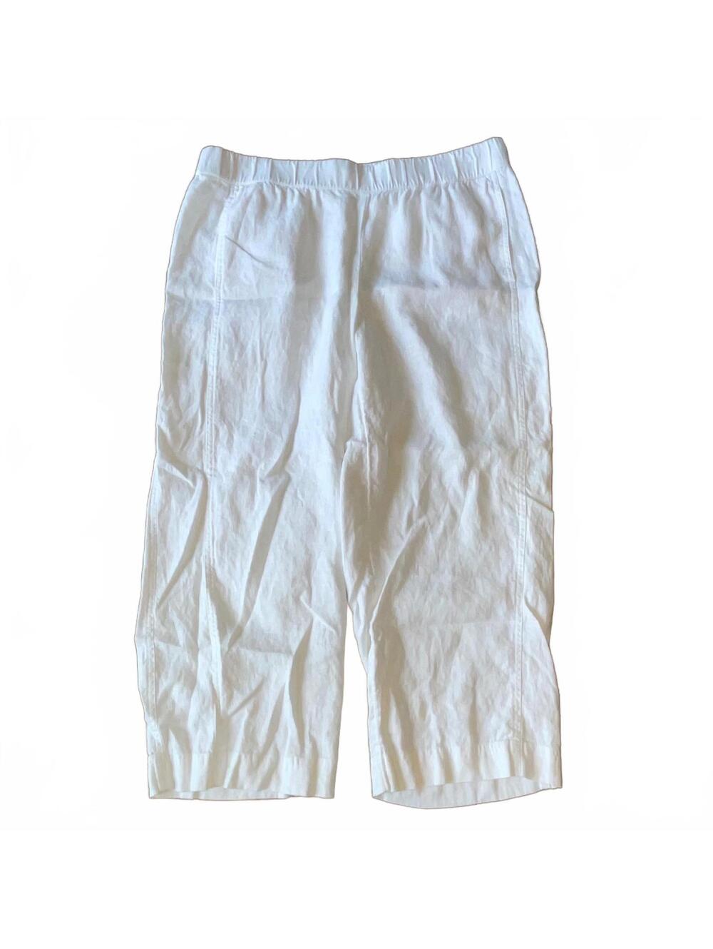 J. Jill White Linen Cropped Pants L Neutral Coastal Minimalist Elastic Waist